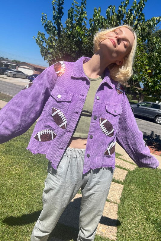 00049(2S/2M/2L/2XL)-CORDUROY JACKET WITH FOOTBALL SEQUINS