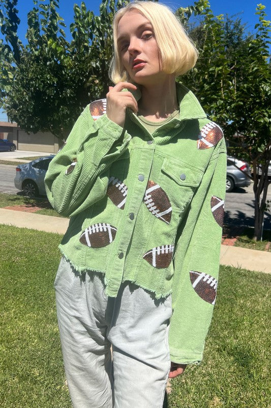 00049(2S/2M/2L/2XL)-CORDUROY JACKET WITH FOOTBALL SEQUINS