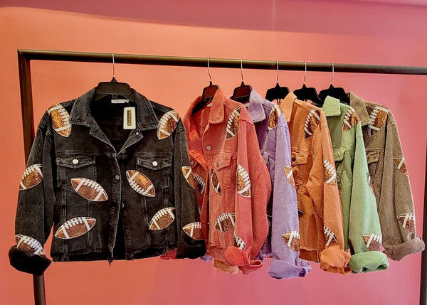 00049(2S/2M/2L/2XL)-CORDUROY JACKET WITH FOOTBALL SEQUINS