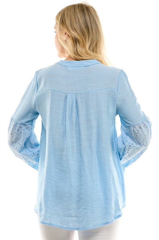 1140(2S/2M/2L)-BUTTON DOWN LONG SLEEVE TOP SLEEVE DETAIL