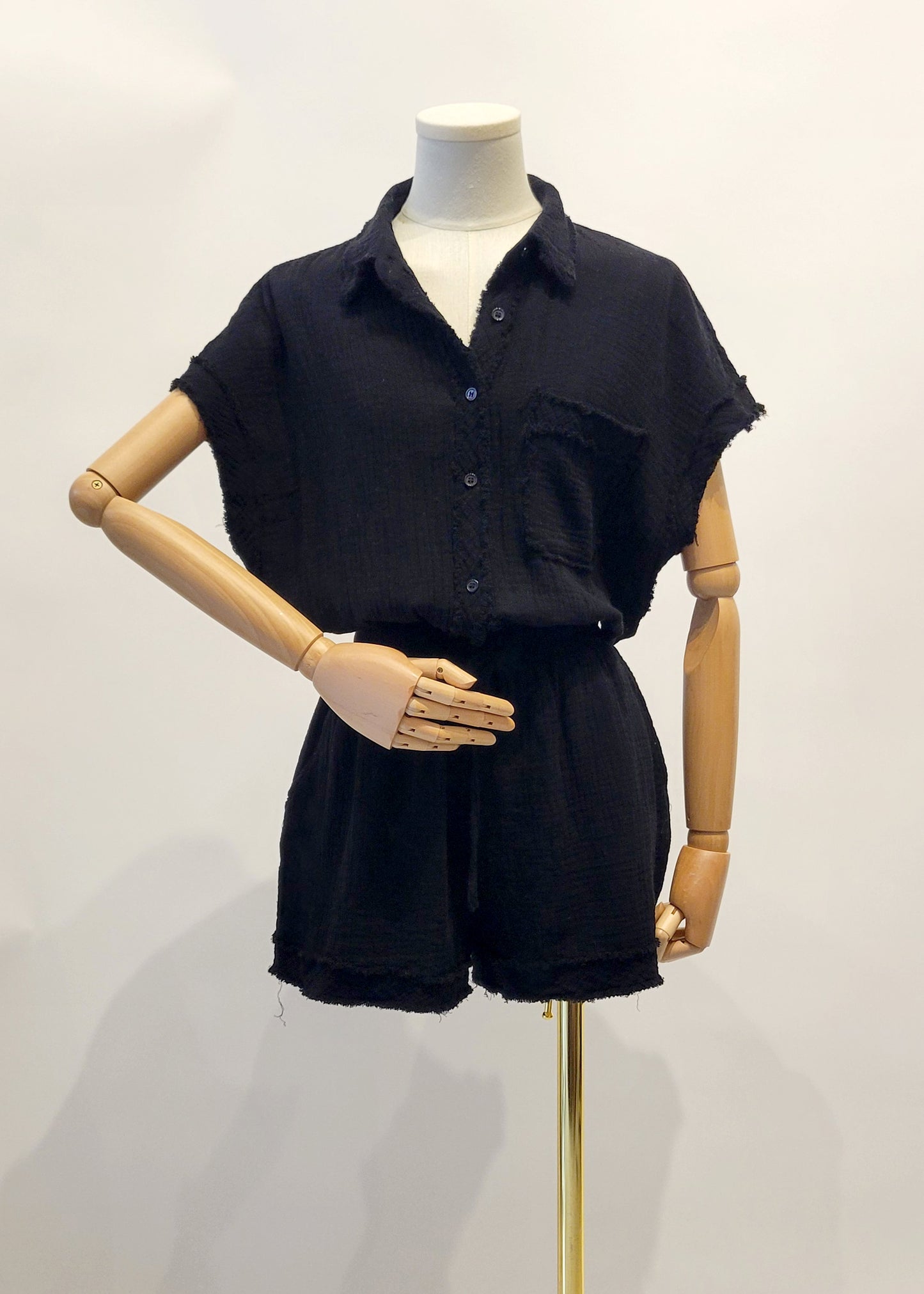 WASHED GARMENT GUAZE BUTTON DOWN ROMPER. BEST OF BEST