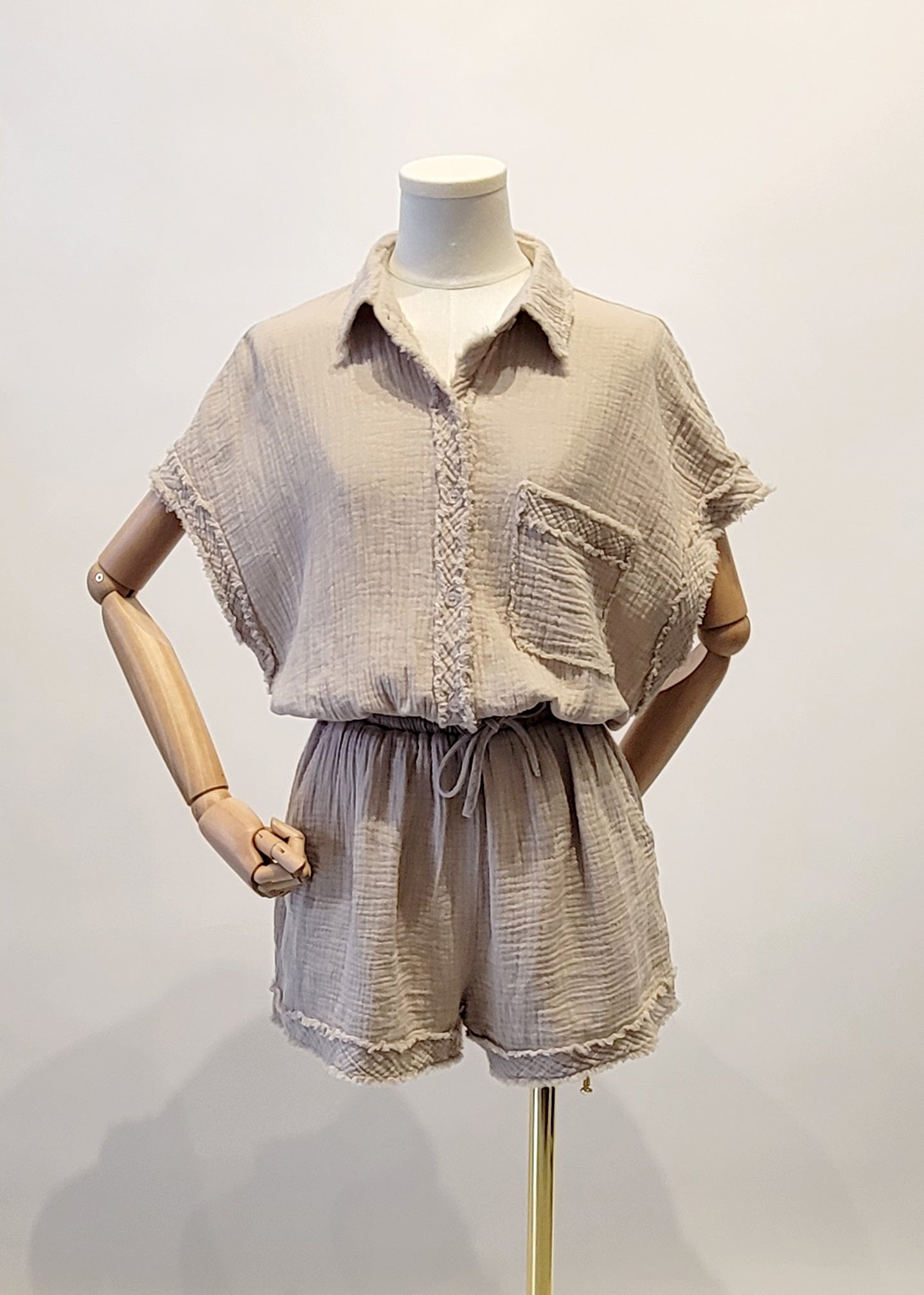 WASHED GARMENT GUAZE BUTTON DOWN ROMPER. BEST OF BEST