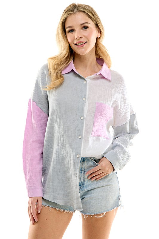 1149(2S/2M/2L)-MULTI BUTTON DOWN TOP WITH POCKET