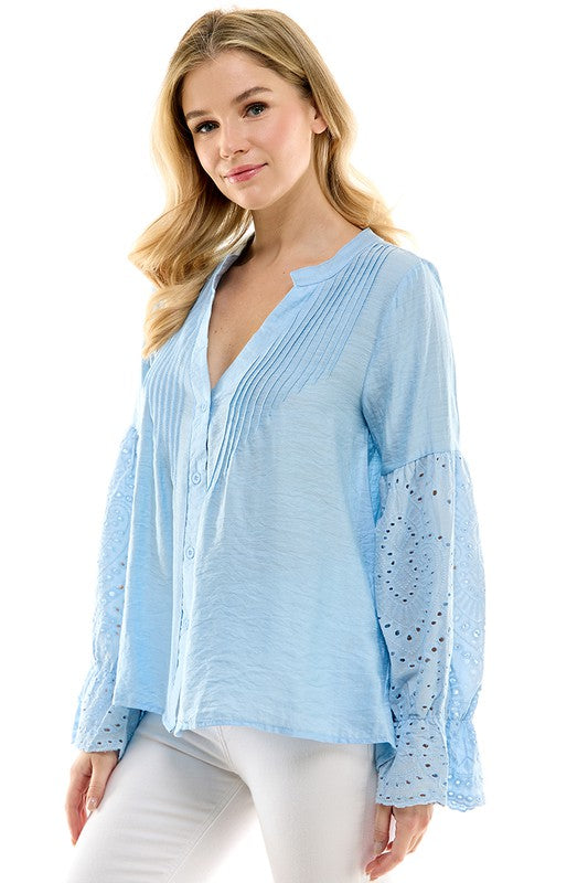 1140(2S/2M/2L)-BUTTON DOWN LONG SLEEVE TOP SLEEVE DETAIL