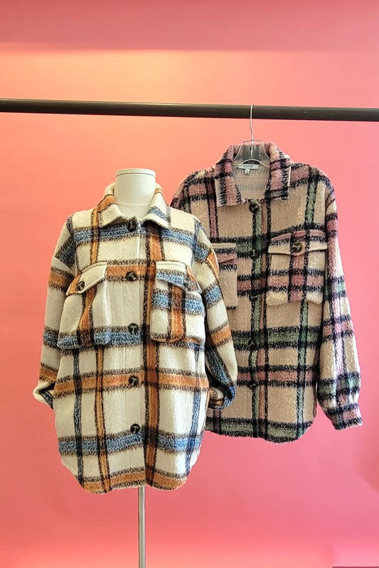 1254(2S/2M/2L)-MULTI PLAID SHACKET WITH POCKET