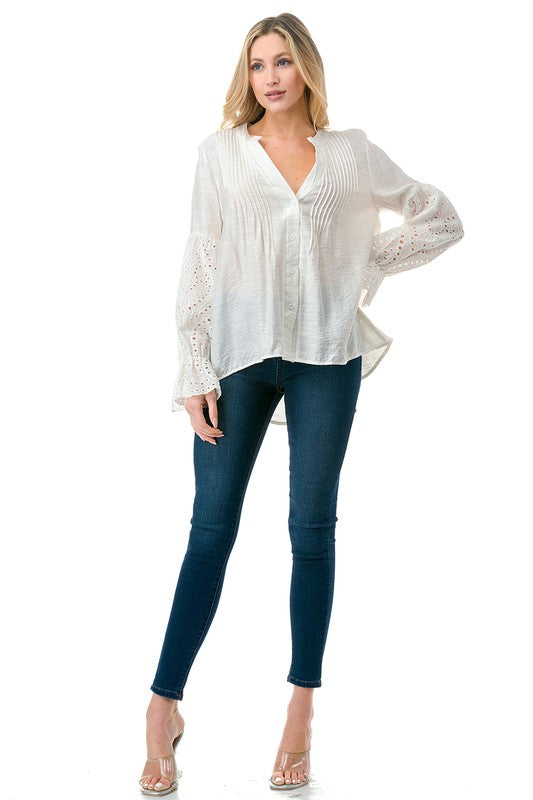 1140(2S/2M/2L)-BUTTON DOWN LONG SLEEVE TOP SLEEVE DETAIL