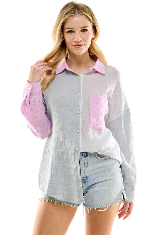 1149(2S/2M/2L)-MULTI BUTTON DOWN TOP WITH POCKET