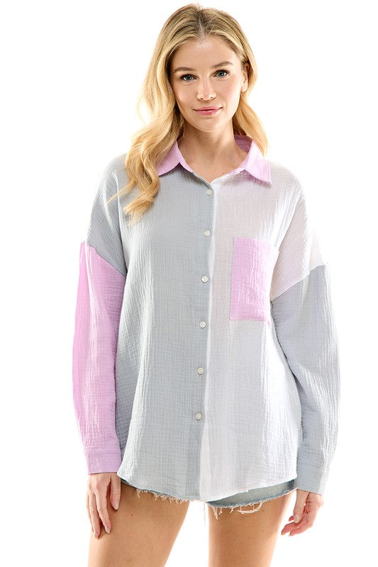 1149(2S/2M/2L)-MULTI BUTTON DOWN TOP WITH POCKET