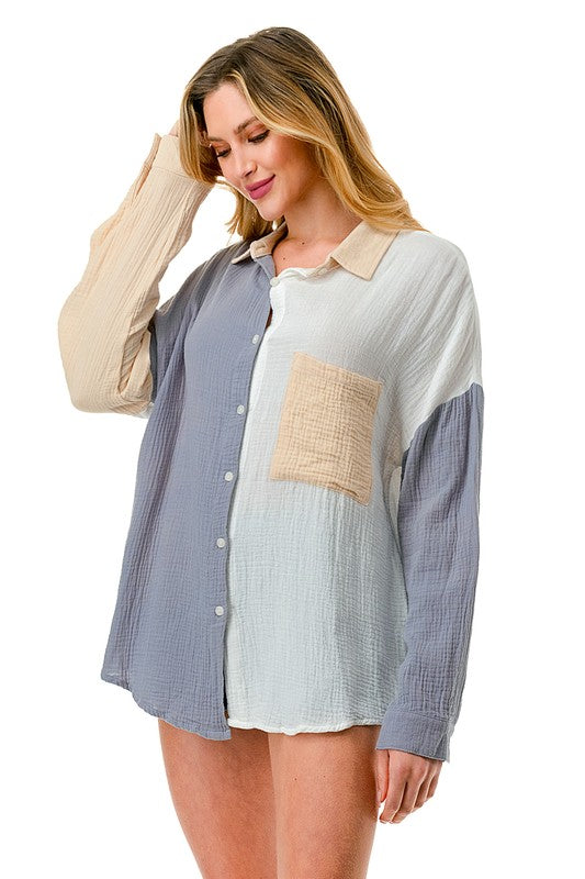 1149(2S/2M/2L)-MULTI BUTTON DOWN TOP WITH POCKET