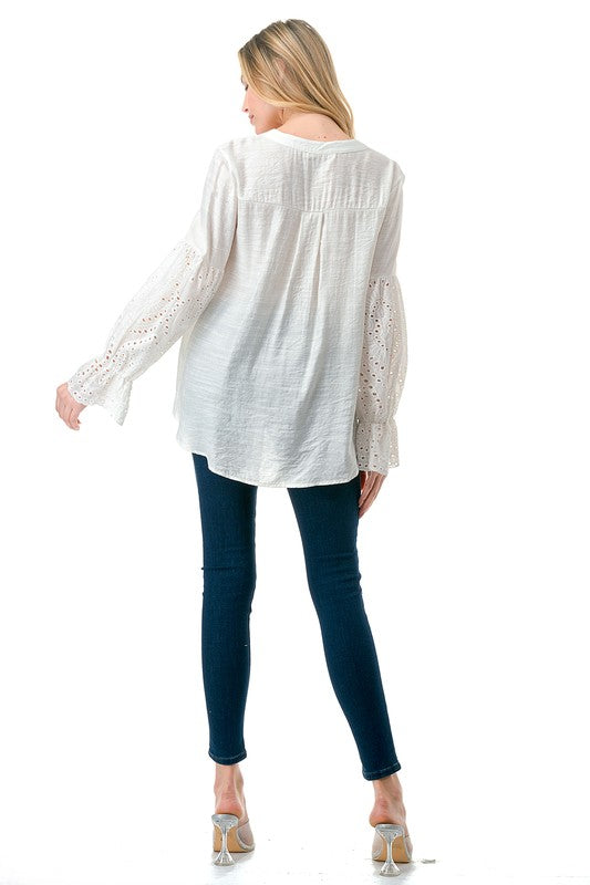 1140(2S/2M/2L)-BUTTON DOWN LONG SLEEVE TOP SLEEVE DETAIL