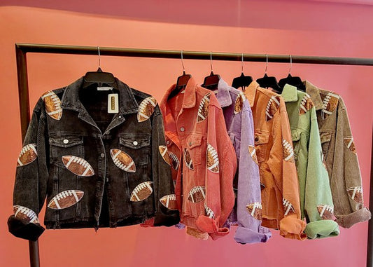 00049(2S/2M/2L/2XL)-CORDUROY JACKET WITH  FOOTBALL SEQUINS