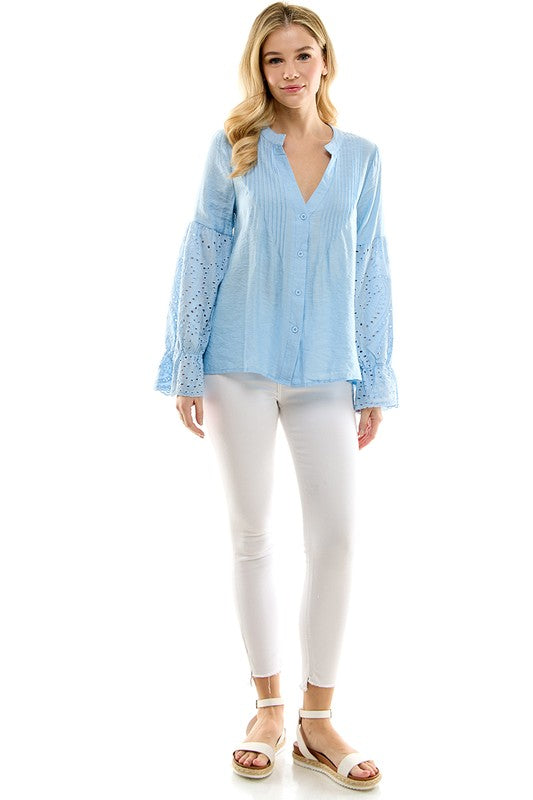 1140(2S/2M/2L)-BUTTON DOWN LONG SLEEVE TOP SLEEVE DETAIL