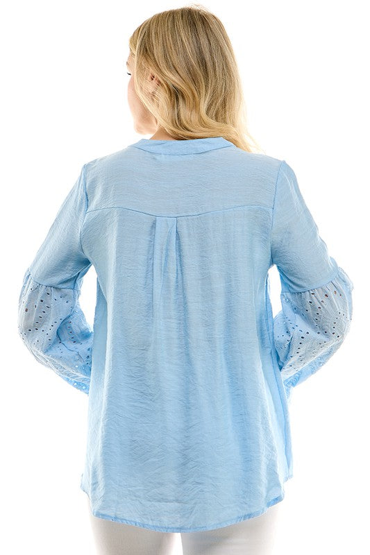 1140(2S/2M/2L)-BUTTON DOWN LONG SLEEVE TOP SLEEVE DETAIL