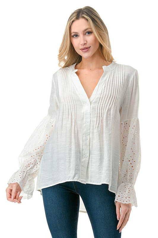 1140(2S/2M/2L)-BUTTON DOWN LONG SLEEVE TOP SLEEVE DETAIL