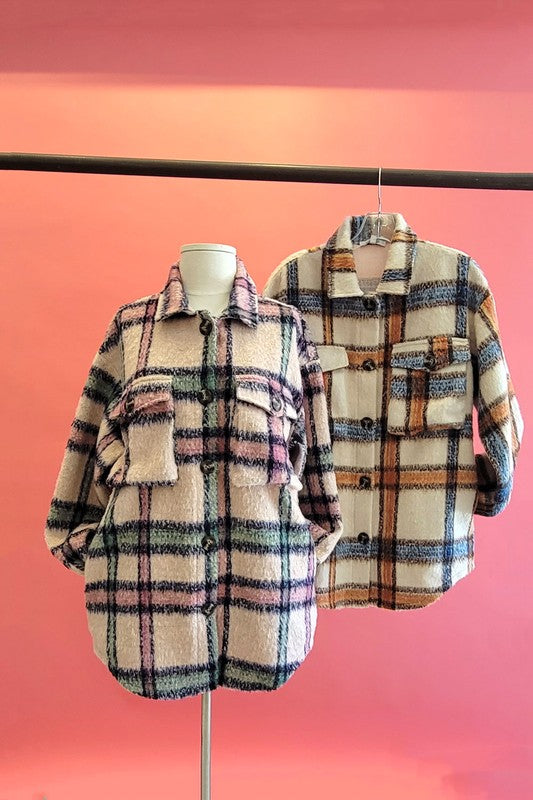 1254(2S/2M/2L)-MULTI PLAID SHACKET WITH POCKET